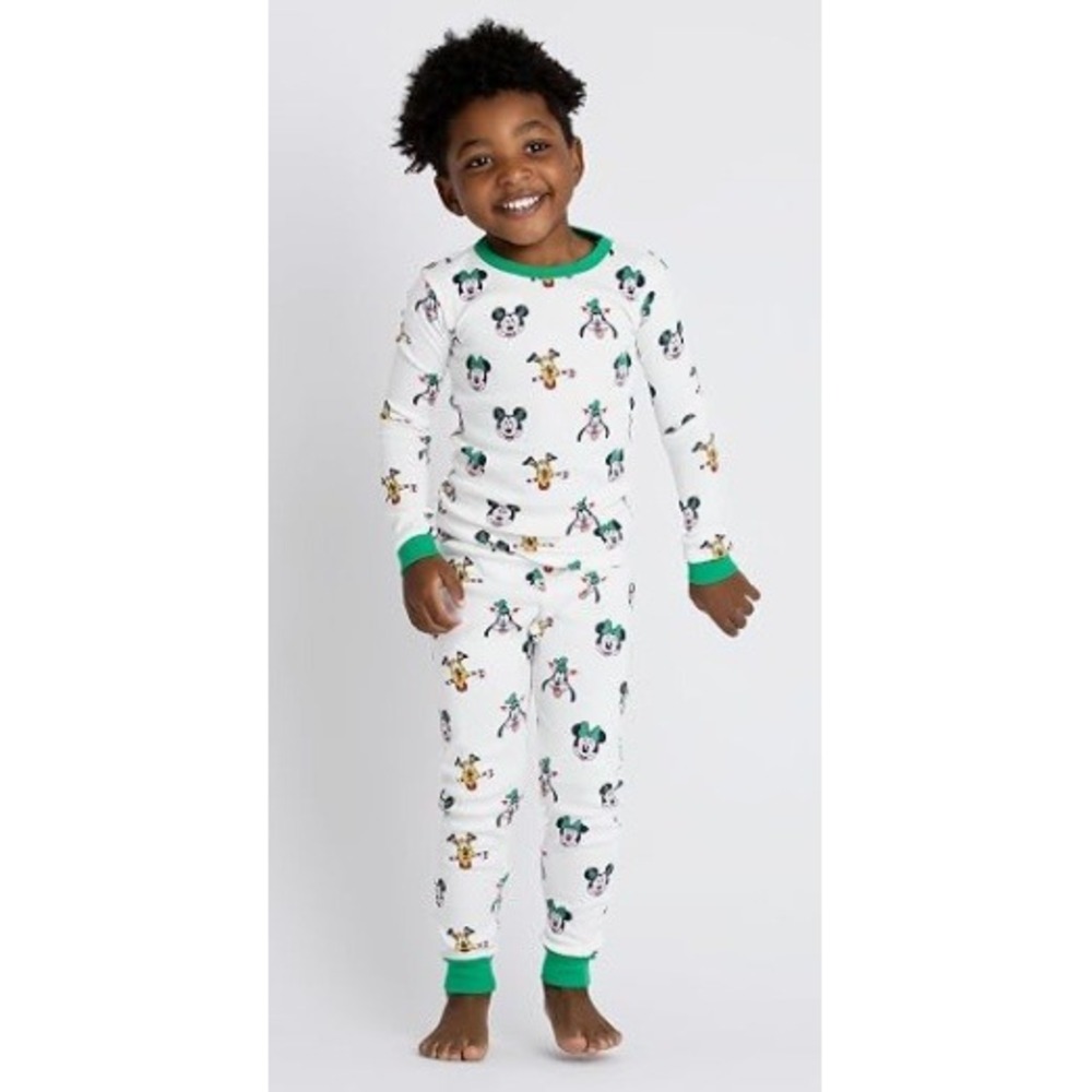 Disney Pajama Set Kids Size 14 White Green 2-Pack Mickey Holiday Print- NWT - Picture 5 of 5